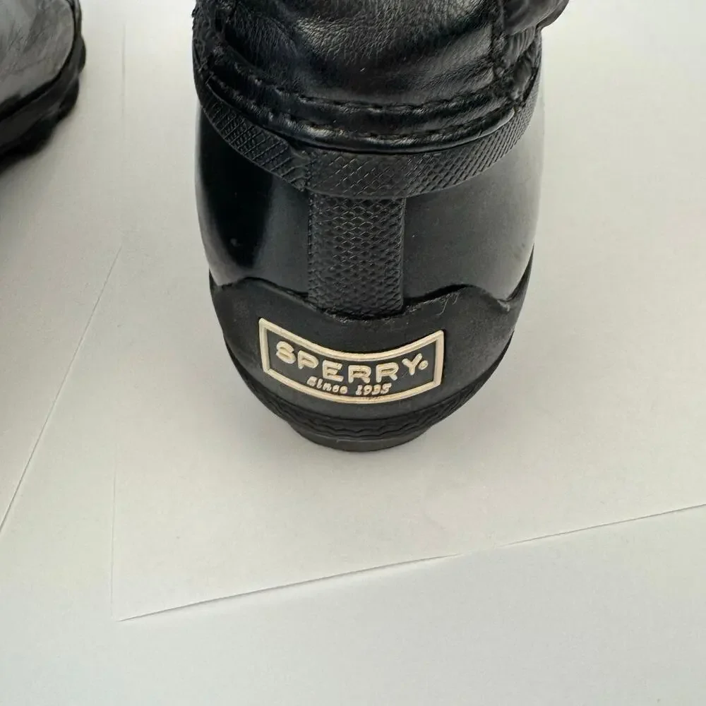 Sperry Black Waterproof Rubber‎ Nylon Quilted Lace Up Gulf Duck Fleece Boots 7M
